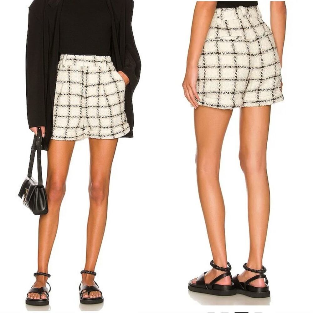 ANINE BING Becky Tweed Short In Beige Plaid